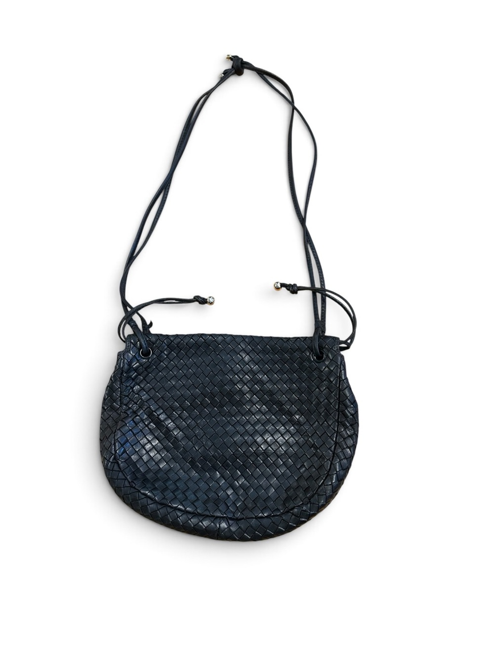 COSCI Woven  Leather Crossbody Shoulder Bag - Black with pull Strings